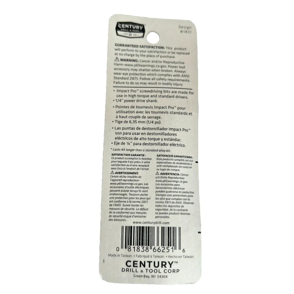 Century Drill & Tool #1 Impact Pro Square Torsion Screwdriver Bit 66251 - Picture 2 of 2
